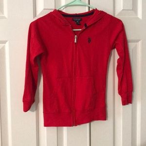 Hooded red zip front cardigan